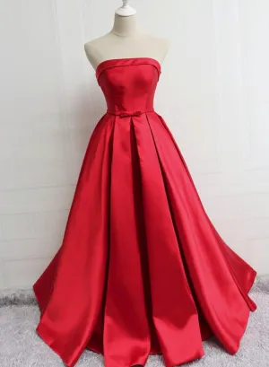 Beautiful Red Satin Long Prom Dress, Red Party Dress, Red Formal Dress