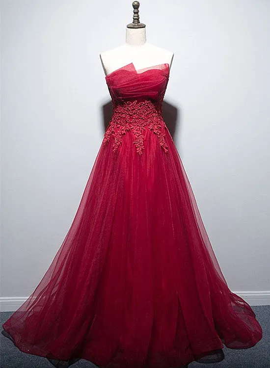 Beautiful Red Tulle Long Prom Dress, Charming A-line Tulle Formal Dress
