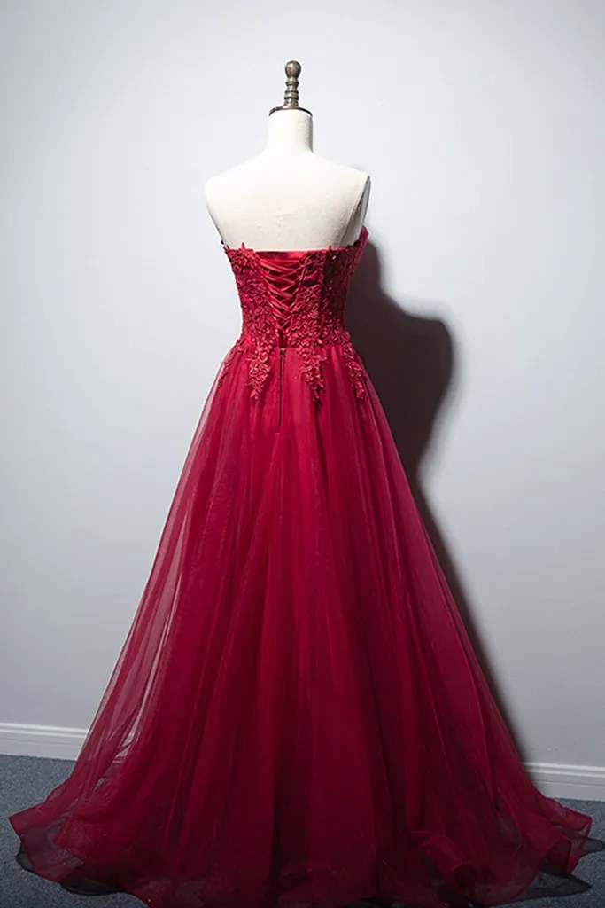 Beautiful Red Tulle Long Prom Dress, Charming A-line Tulle Formal Dress