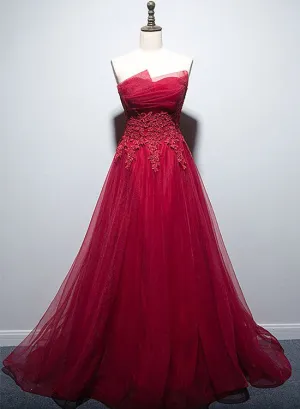 Beautiful Red Tulle Long Prom Dress, Charming A-line Tulle Formal Dress