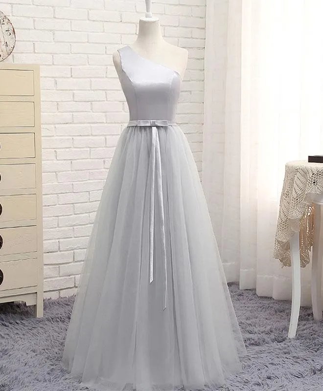 Beautiful Simple One Shoulder Satin and Tulle Floor Length Party Gown, Bridesmaid Dresses