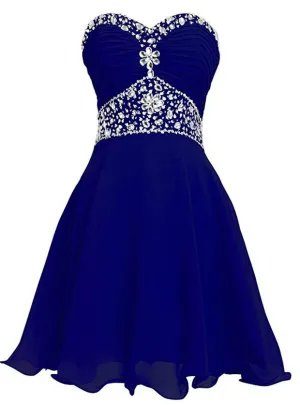 Beautiful Sweetheart Royal Blue Beaded Short Party Dress, Homecoming Dress for Teens