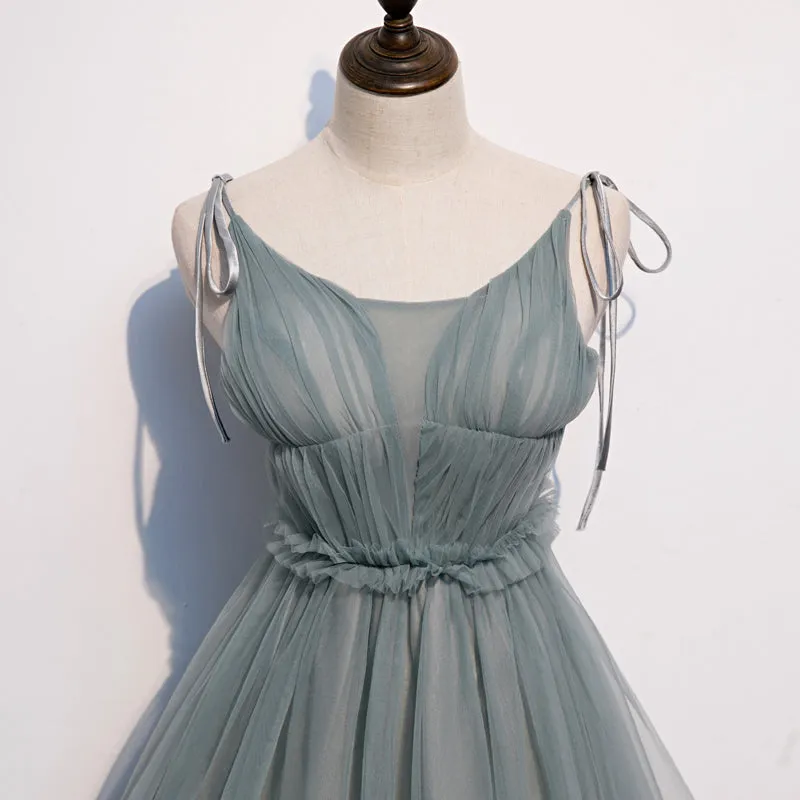 Beautiful Tulle Straps Long Party Dress Floor Length , Tulle Bridesmaid Dresses