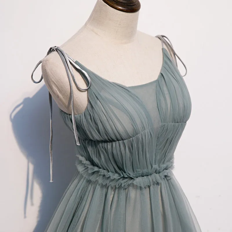Beautiful Tulle Straps Long Party Dress Floor Length , Tulle Bridesmaid Dresses