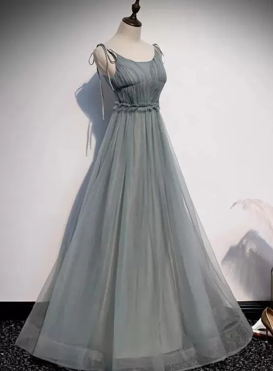 Beautiful Tulle Straps Long Party Dress Floor Length , Tulle Bridesmaid Dresses