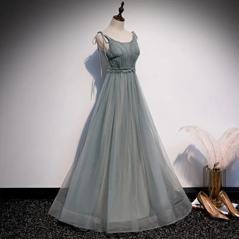 Beautiful Tulle Straps Long Party Dress Floor Length , Tulle Bridesmaid Dresses
