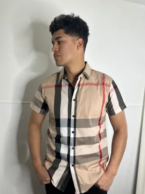 Beige Berry Print Short Sleeve Shirt