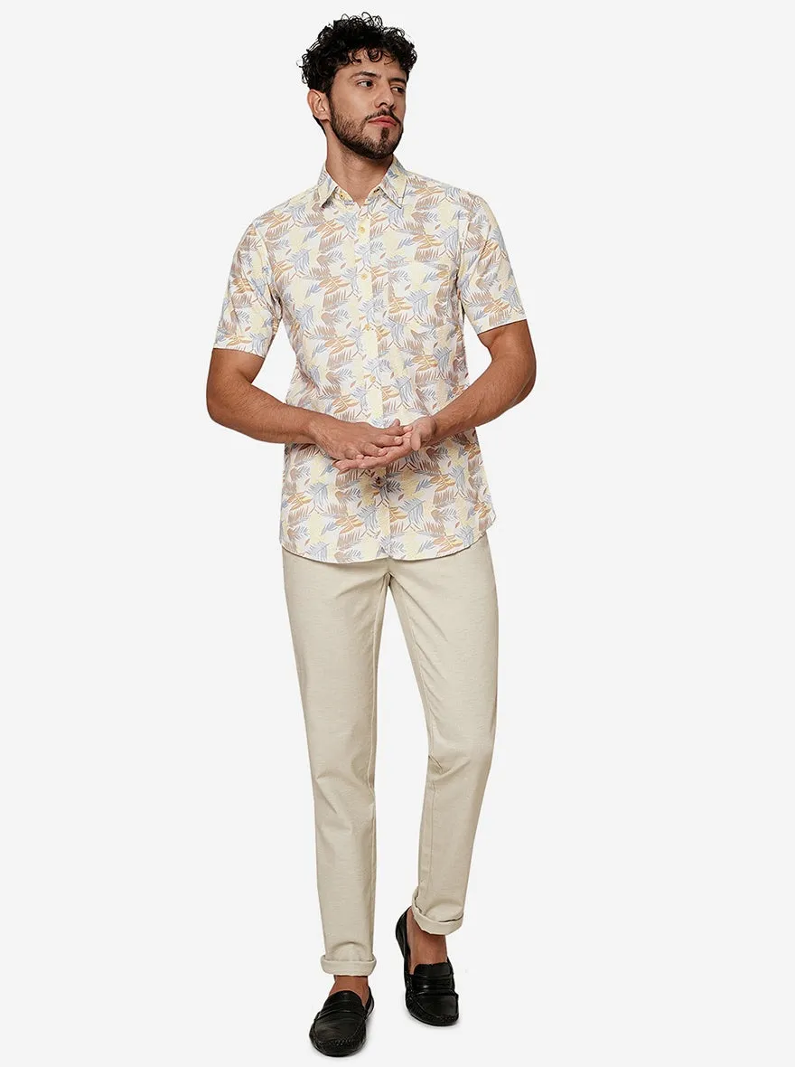 Beige Printed Slim Fit Casual Shirt | JadeBlue