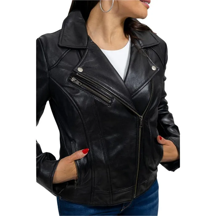 Betsy - Women's Fashion Lambskin Leather Jacket (Black)