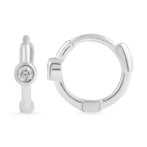 Bezel Set Huggie Hoop Earrings with 0.05ct of Diamonds in Sterling Silver