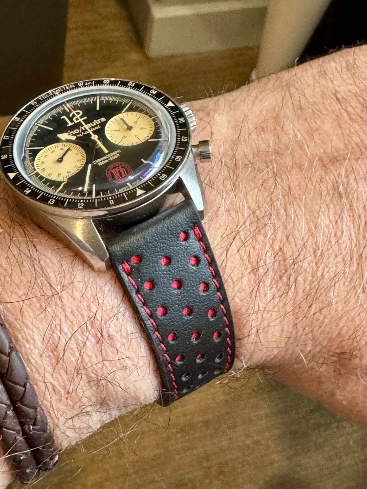 Black & Red "Driver" Leather Watch Strap