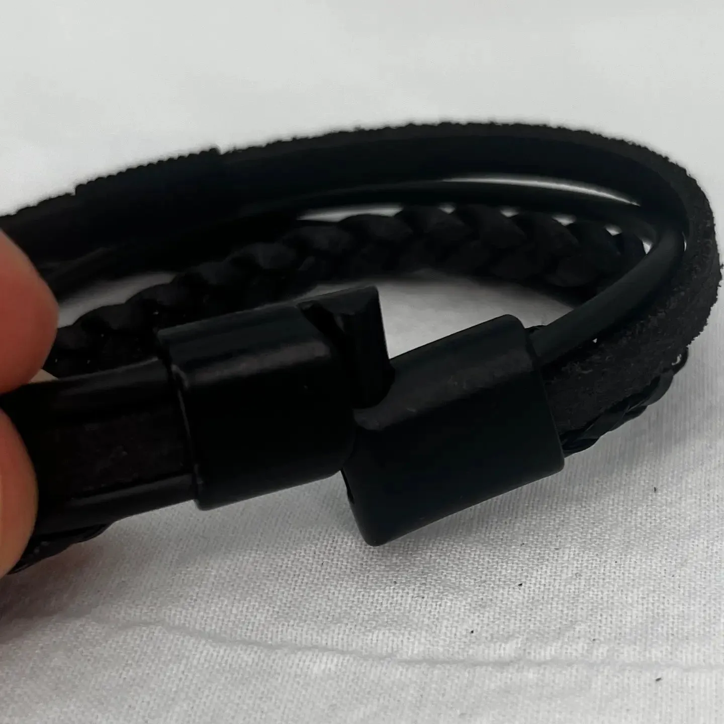 Black and Clear Natural Stone Leather Bracelet for Men: Gift