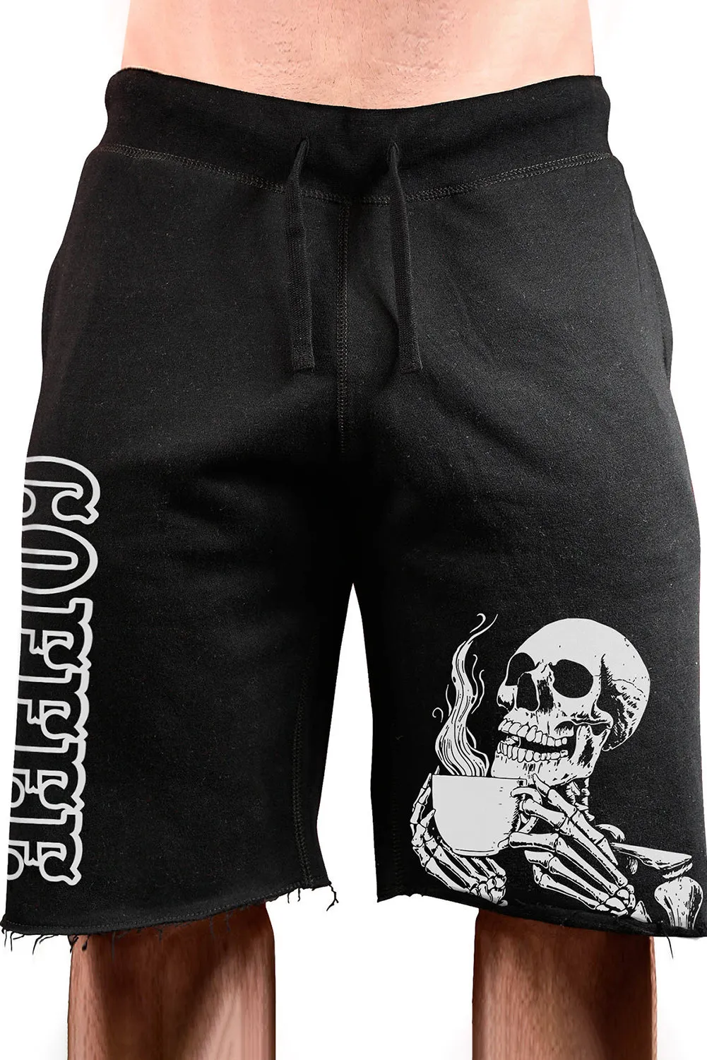 Black COFFEE Skeleton Graphic Men's Casual Shorts