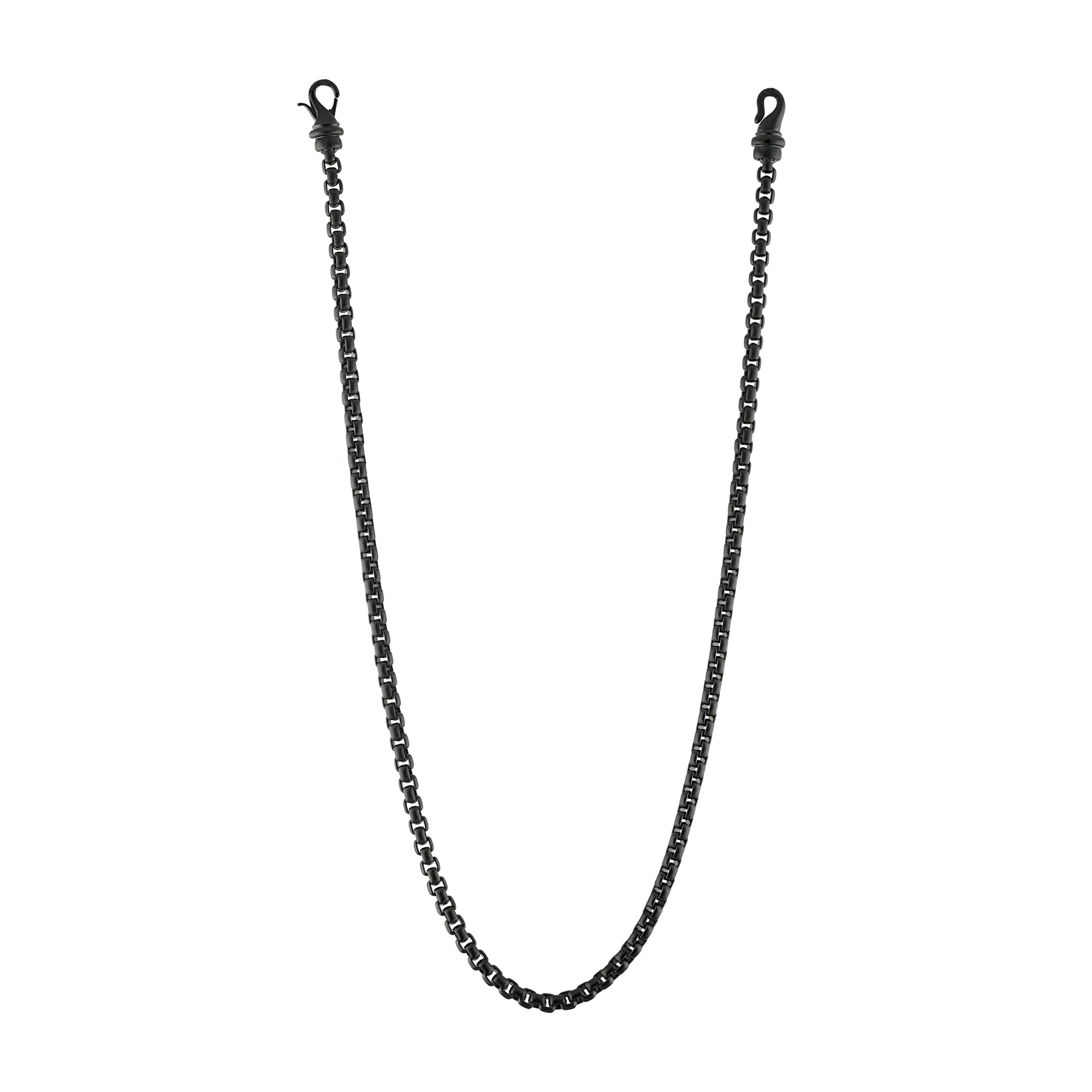 Black Ion Plated Stainless Steel Box Chain Necklace, 22.25"