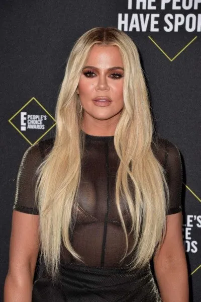 Black Khloe Kardashian Sheer Bodice Dress High Slit Prom Red Carpet Celebrity Formal Gown Dress E! People's Choice Awards