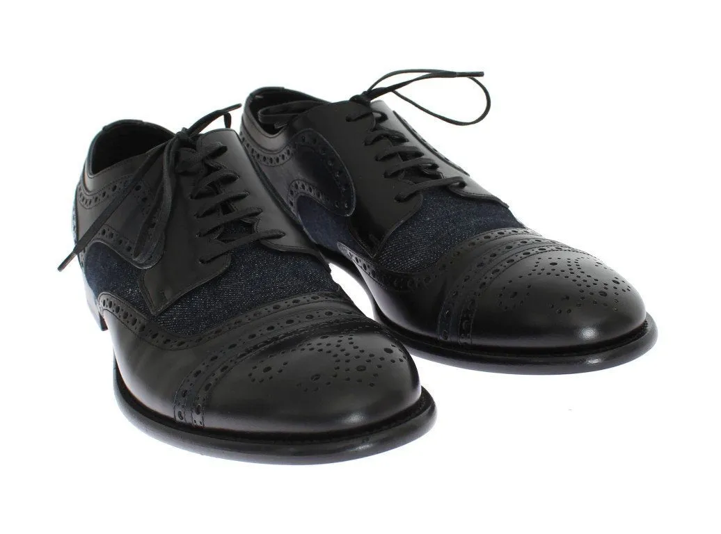 Black Leather Blue Denim Dress Formal Shoes