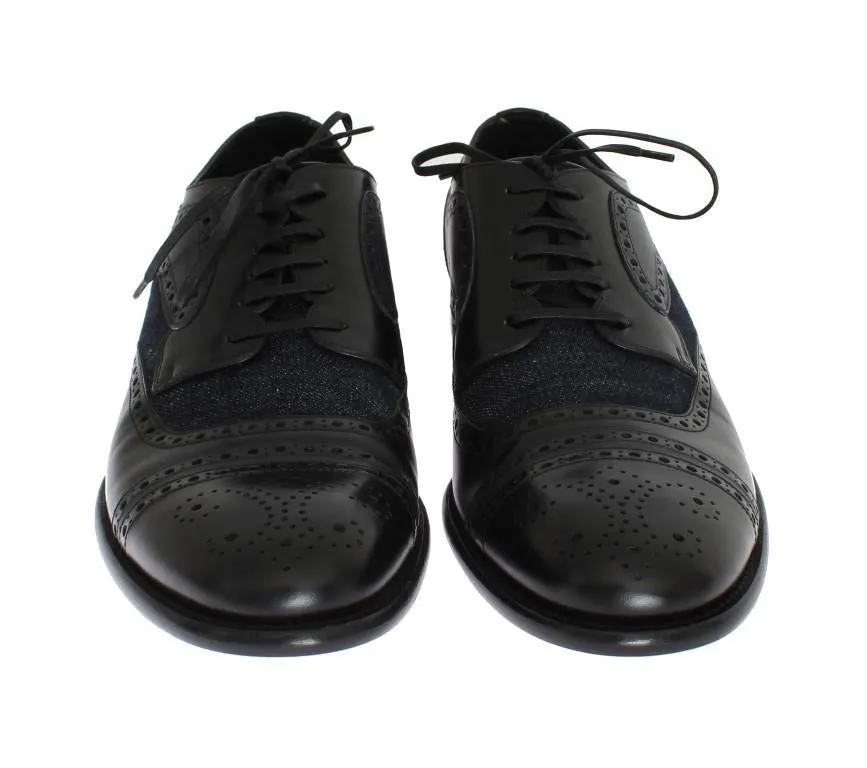 Black Leather Blue Denim Dress Formal Shoes