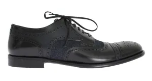 Black Leather Blue Denim Dress Formal Shoes