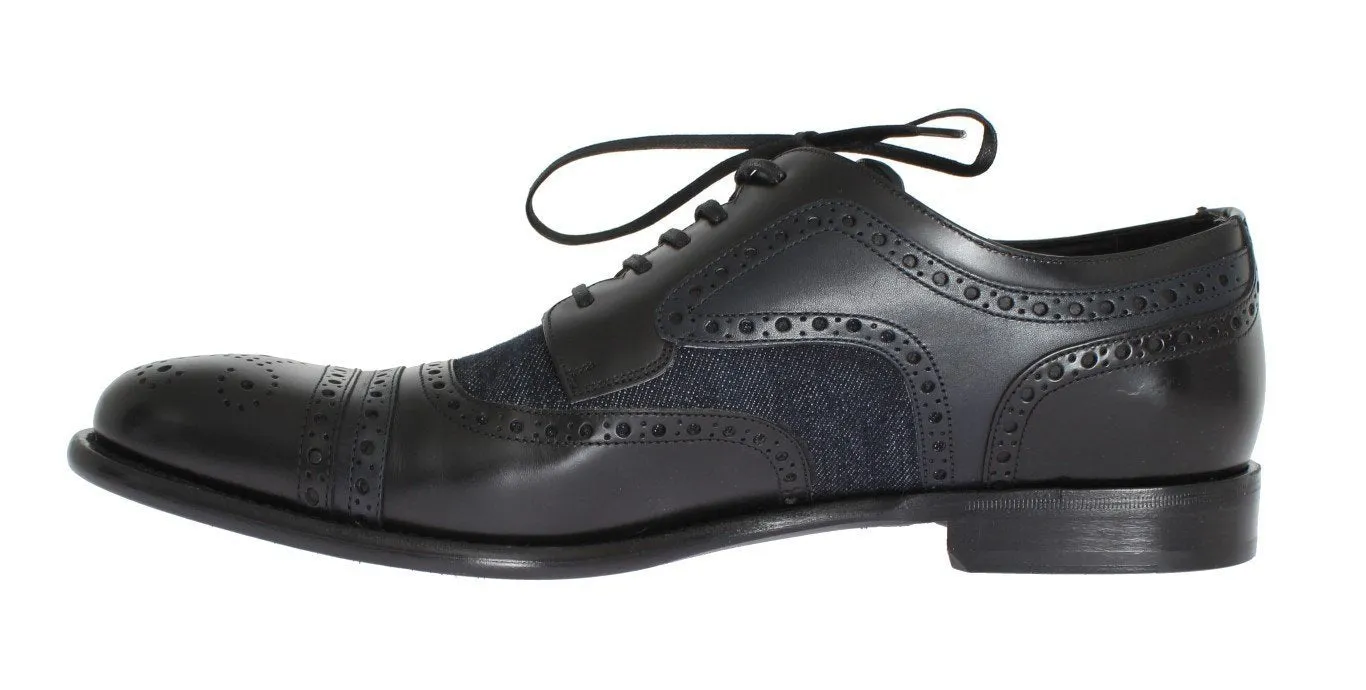 Black Leather Blue Denim Dress Formal Shoes