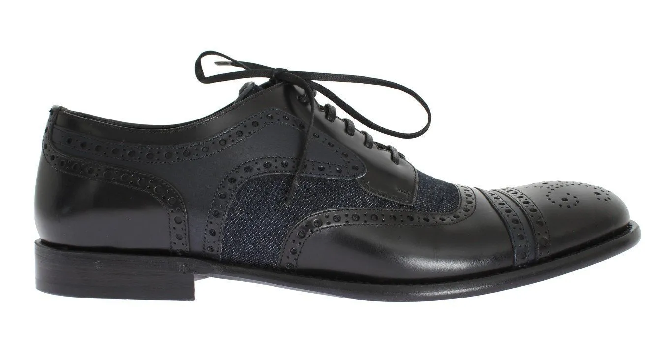Black Leather Blue Denim Dress Formal Shoes