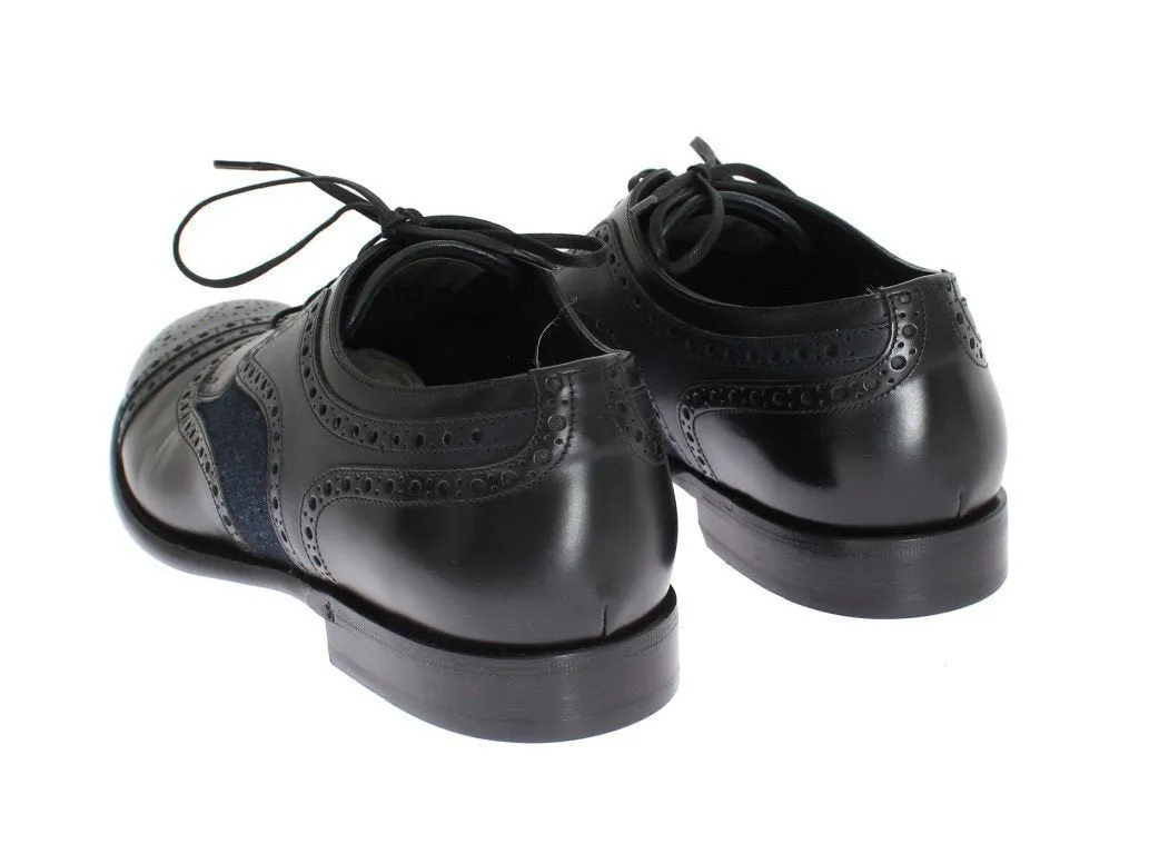Black Leather Blue Denim Dress Formal Shoes