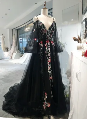 Black Long Sleeves Floor Length Formal Dress, Charming Party Dress