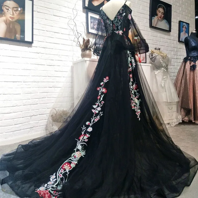 Black Long Sleeves Floor Length Formal Dress, Charming Party Dress