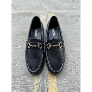 Black Mirror Glossed Modern Buckle Moccasins