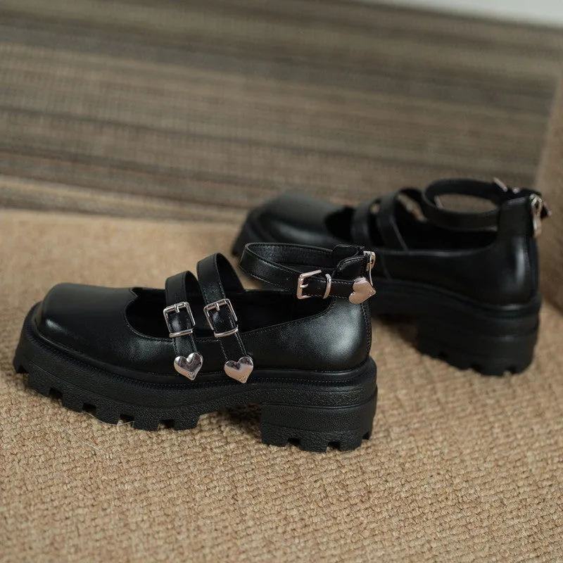 BLACK RETRO SMALL LEATHER SHOES UB3126