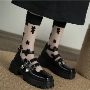 BLACK RETRO SMALL LEATHER SHOES UB3126