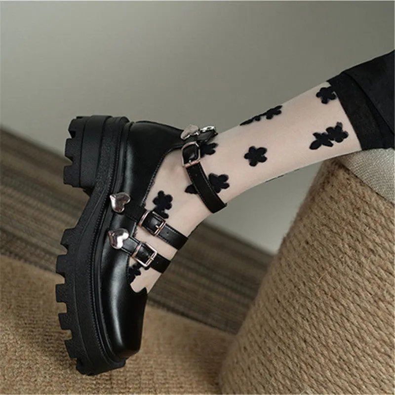 BLACK RETRO SMALL LEATHER SHOES UB3126