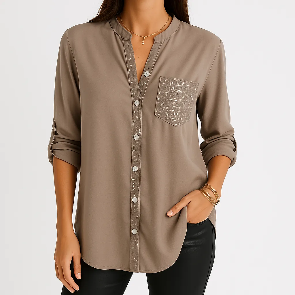 Black Sequin Button-Up Shirt | Chic Cotton Blend | Sparkling Elegance