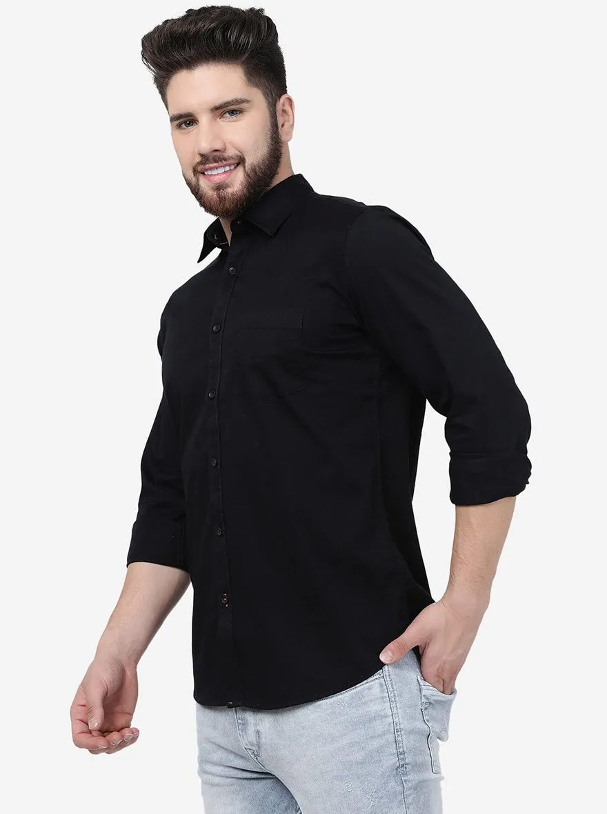 Black Solid Slim Fit Casual Shirt | JadeBlue