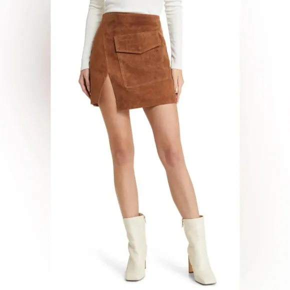BLANKNYC Brown Suede Faux Wrap Miniskirt in Chocolate City Woman’s Size 25