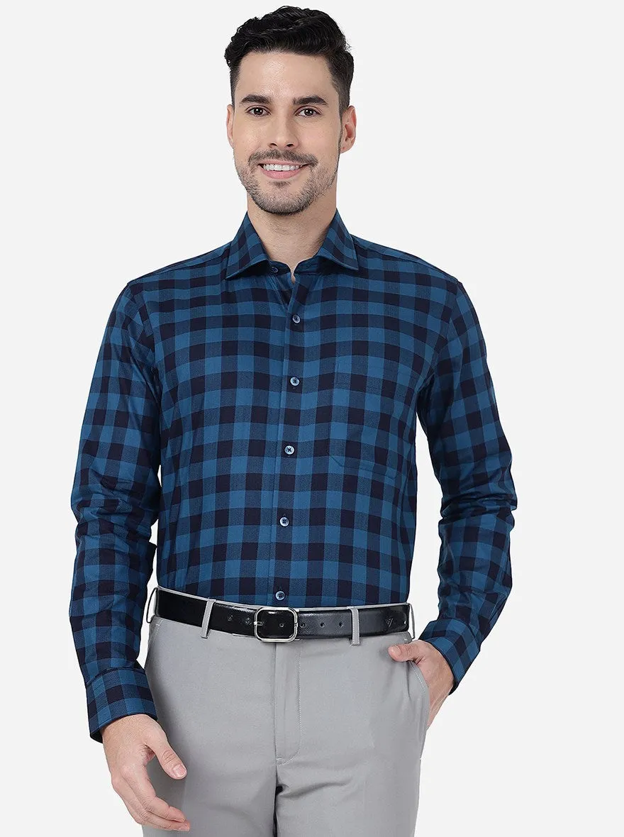 Blue Checked Slim Fit Formal Shirt | Metal