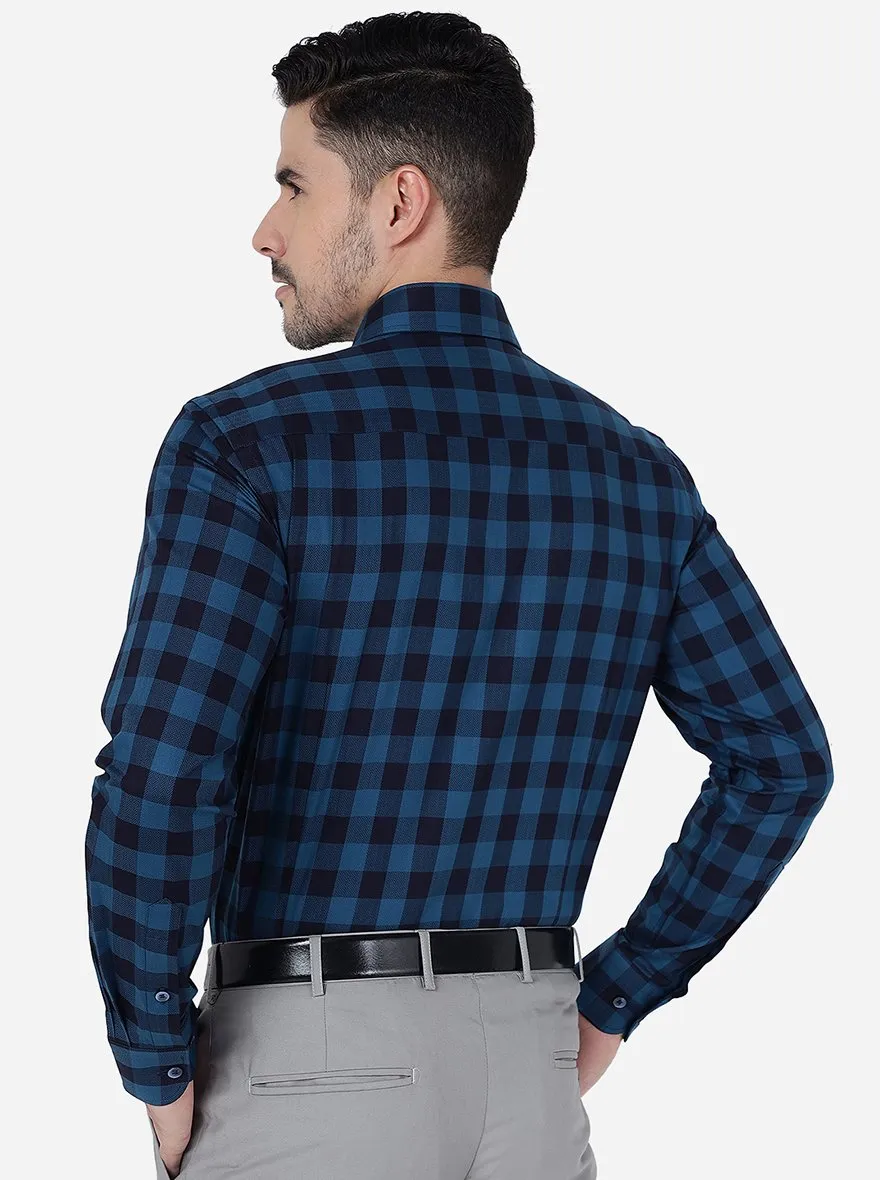 Blue Checked Slim Fit Formal Shirt | Metal