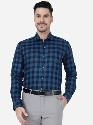 Blue Checked Slim Fit Formal Shirt | Metal