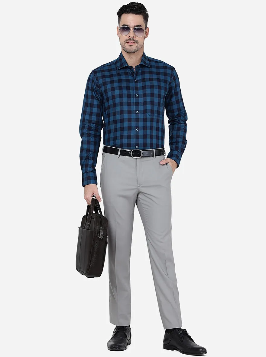 Blue Checked Slim Fit Formal Shirt | Metal