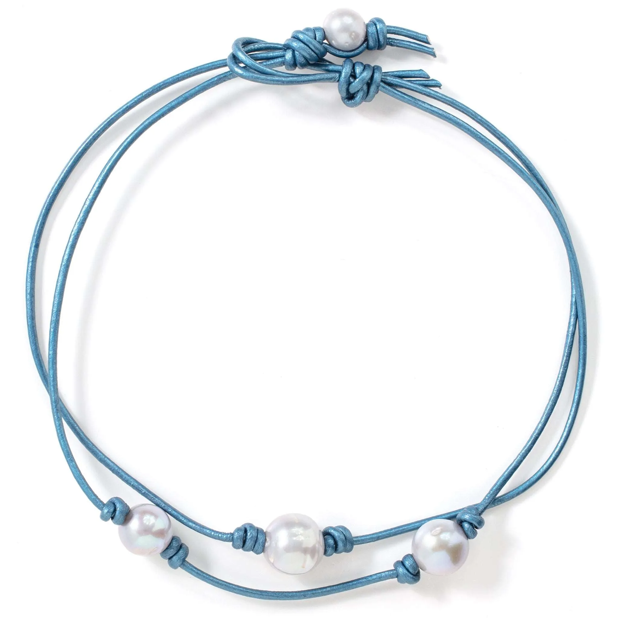Blue Ocean Double Pearl Leather Choker