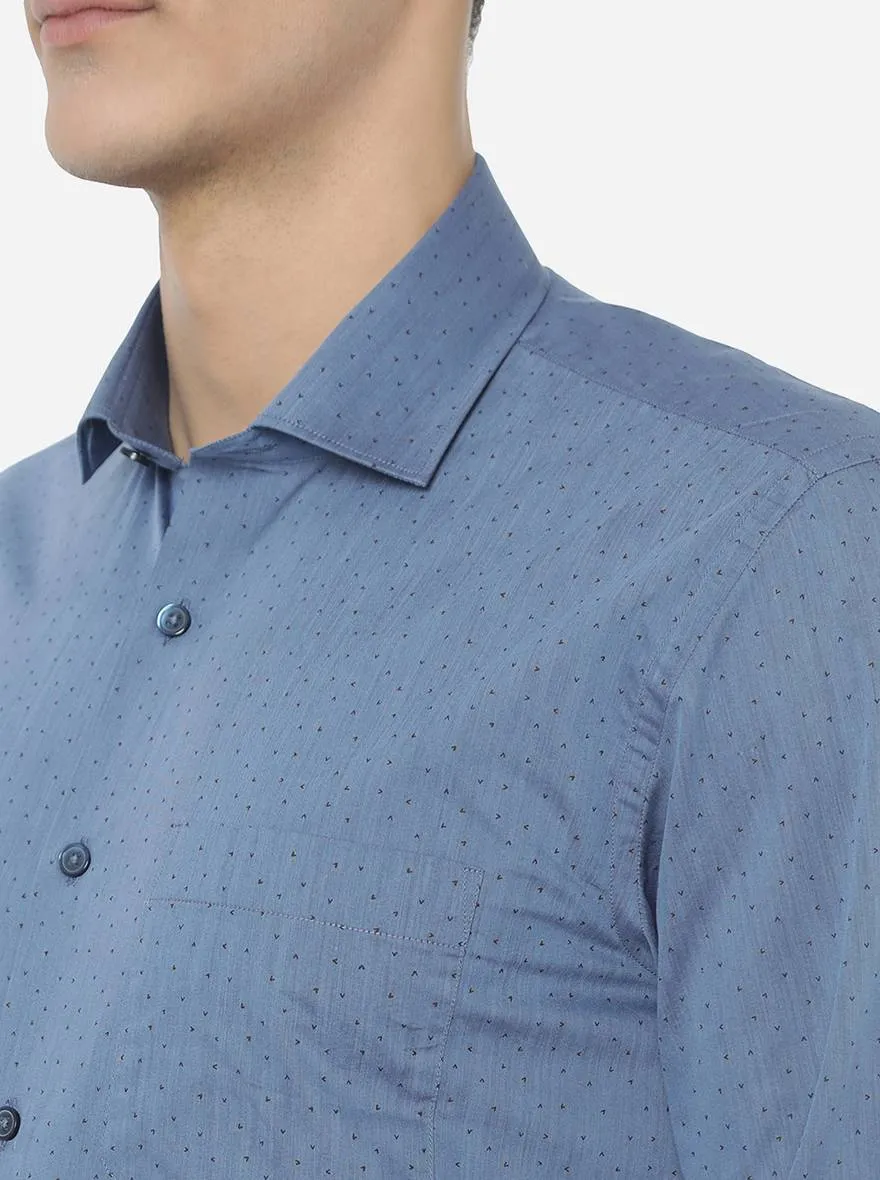 Blue Printed Regular Fit Formal Shirt | Greenfibre