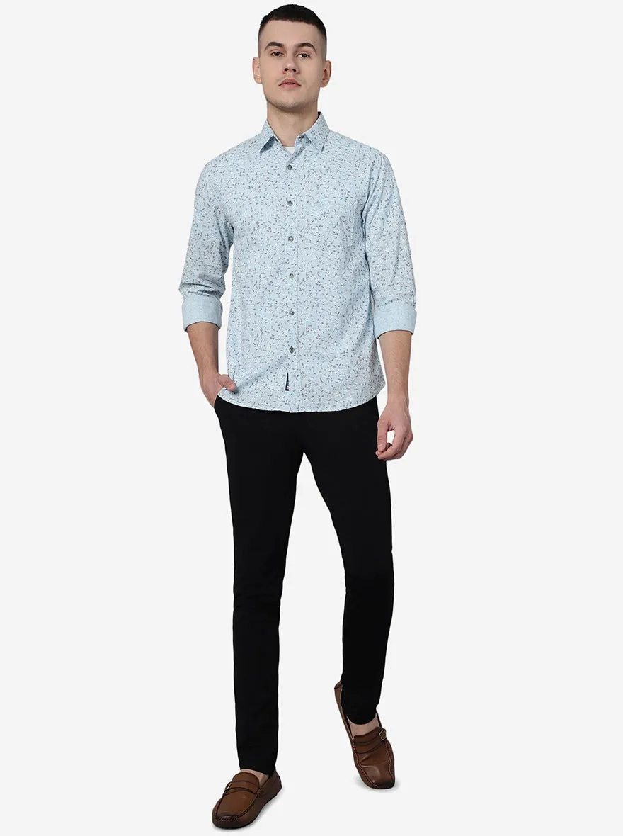 Blue Printed Slim Fit Casual Shirt | Greenfibre