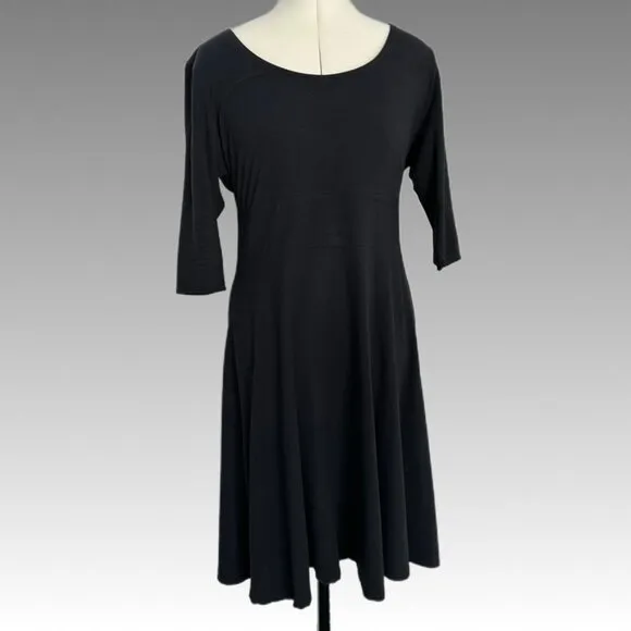 BLUE SKY Soul Dress Black Bamboo Organic Cotton Midi 3/4 sleeve scoop neck Large