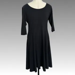 BLUE SKY Soul Dress Black Bamboo Organic Cotton Midi 3/4 sleeve scoop neck Large