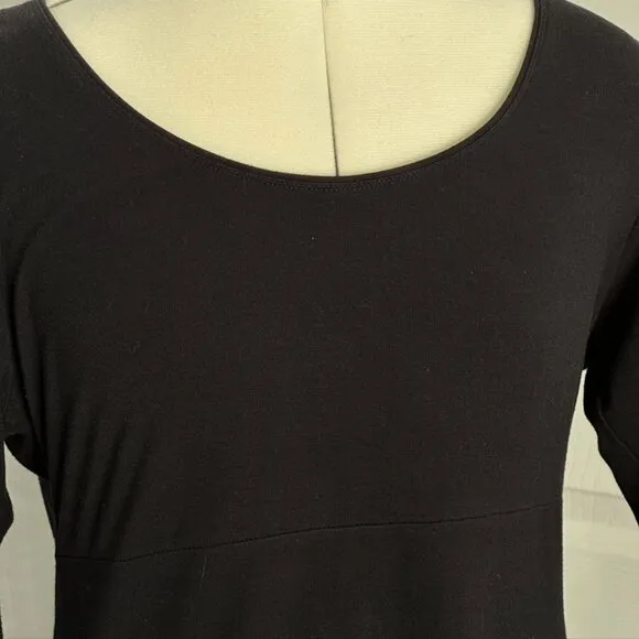 BLUE SKY Soul Dress Black Bamboo Organic Cotton Midi 3/4 sleeve scoop neck Large