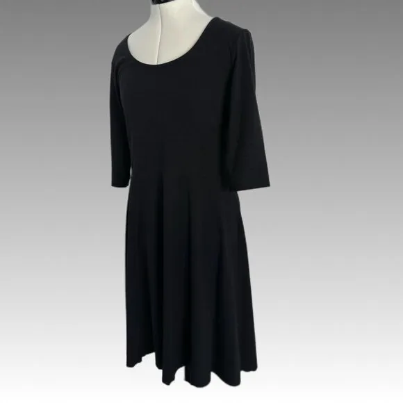 BLUE SKY Soul Dress Black Bamboo Organic Cotton Midi 3/4 sleeve scoop neck Large