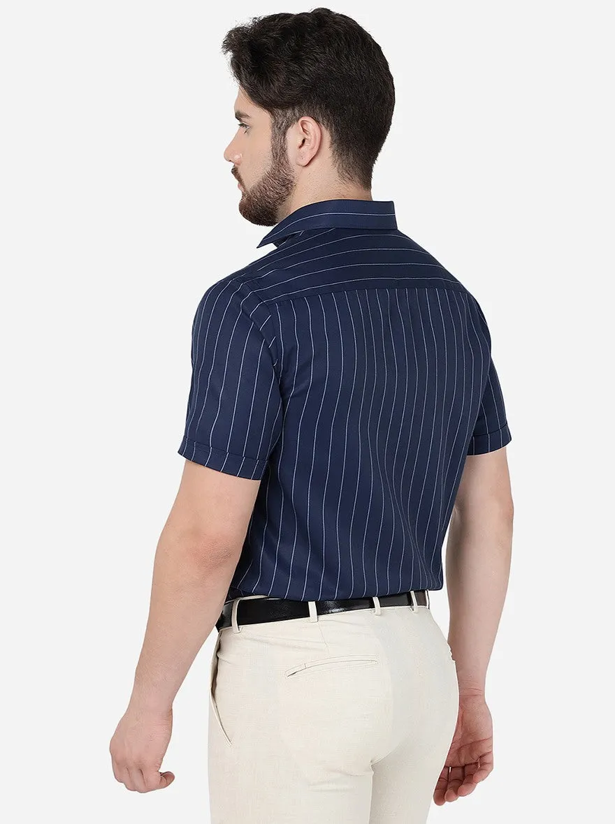 Blue Striped Regular Fit Formal Shirt | Greenfibre