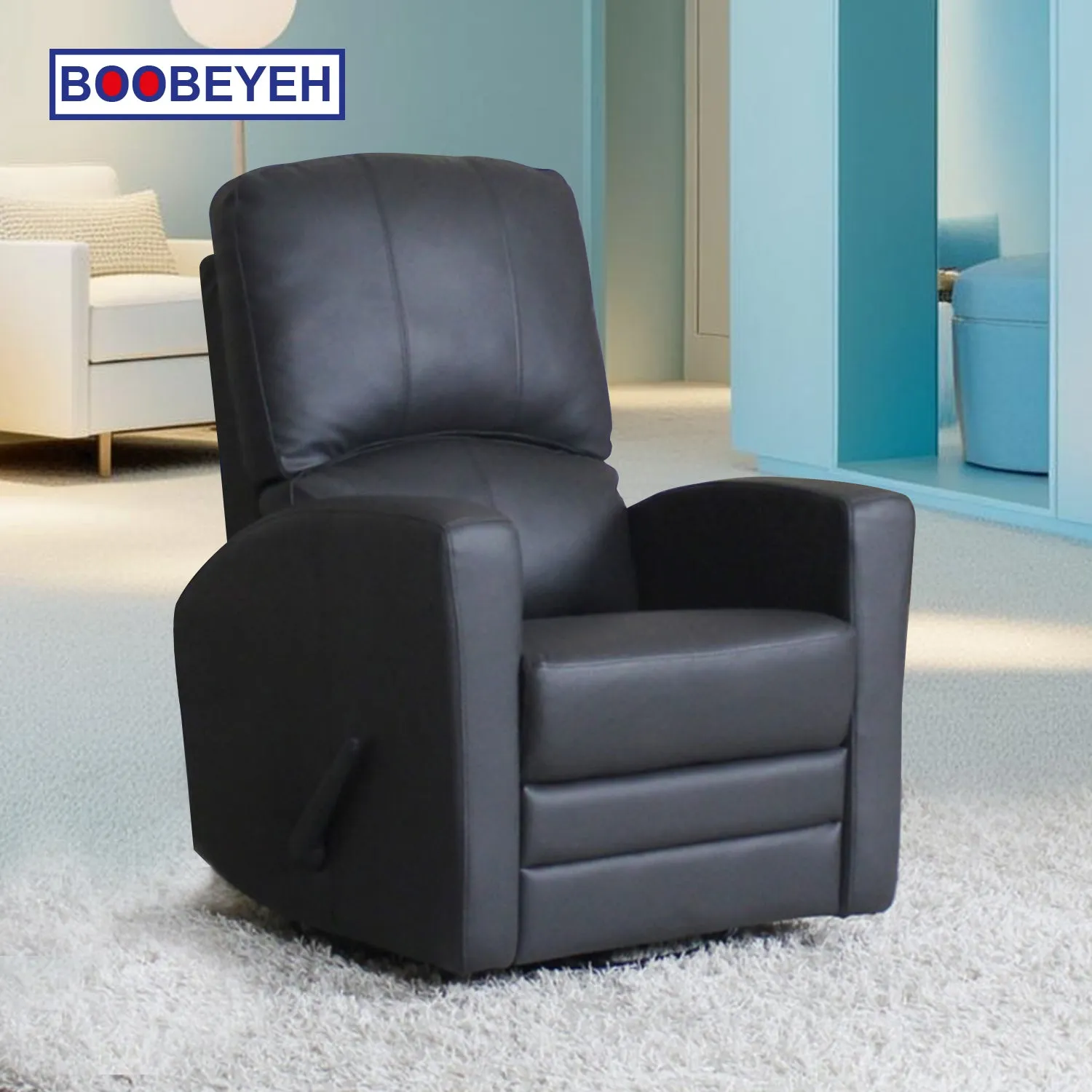 Boobeyeh luxglide 102 rocking chair in dark grey leather, comfort and style.