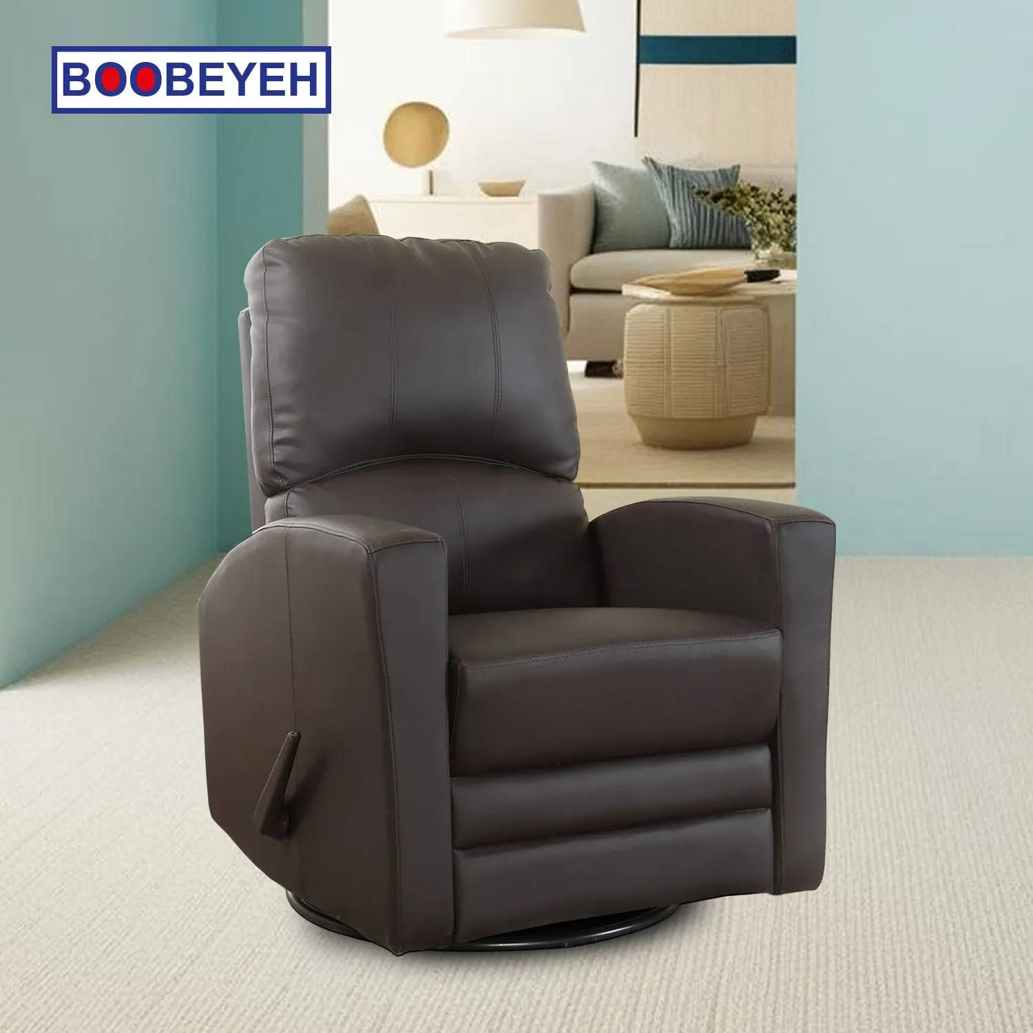 Boobeyeh luxglide 102 rocking chair in dark grey leather, comfort and style.