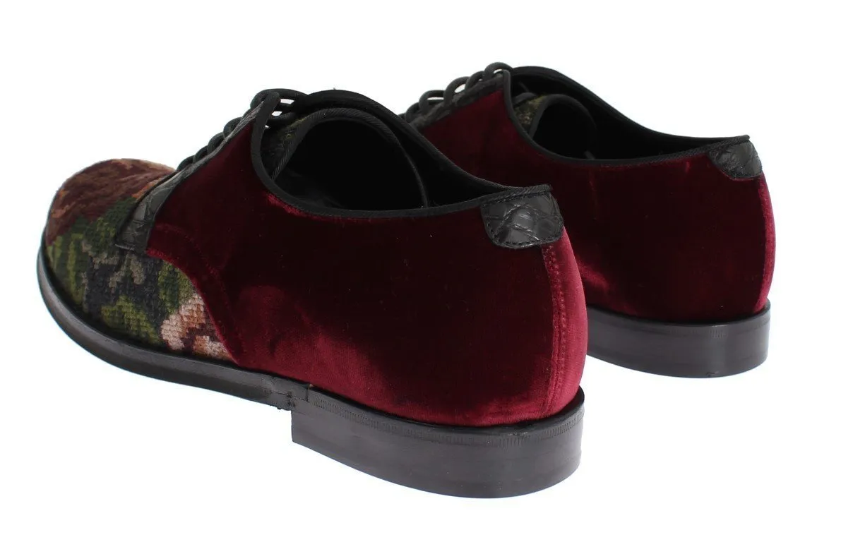 Bordeaux Velvet Ricamo Caiman Dress Shoes