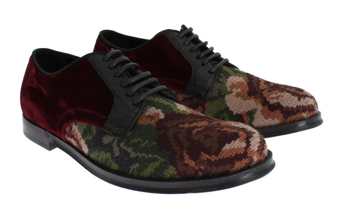 Bordeaux Velvet Ricamo Caiman Dress Shoes
